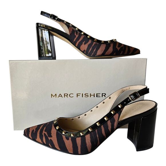 MARC FISHER Women's 6 M Carmon Slingback Pumps Shoes Black Brown Pointed Toe NEW - Picture 1 of 10